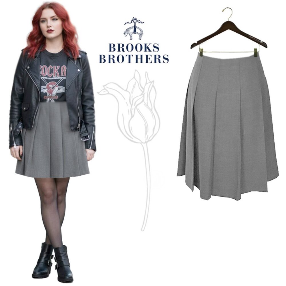 Brooks Brothers Box Pleated Herringbone Wool Blend Skirt